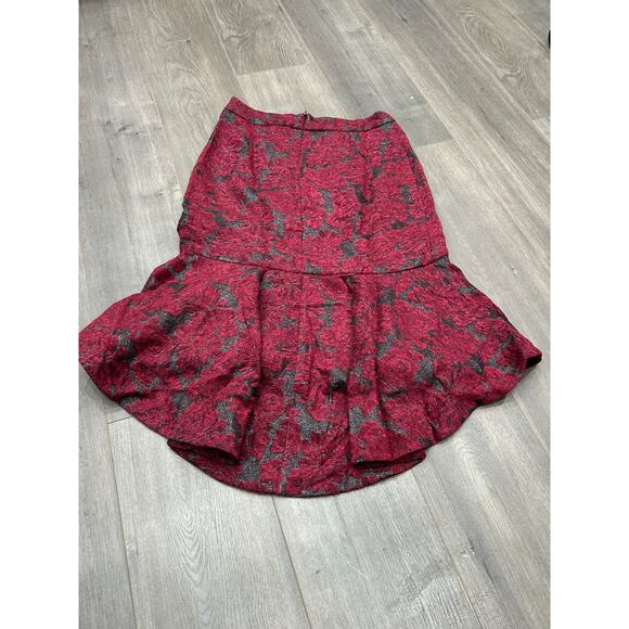 NWT Rachel Parcell Womens Red Metallic Floral Hi-Low Fit & Flare Skirt Size 6 - Picture 3 of 11